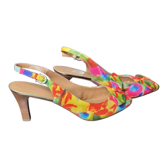 Etienne Aigner Multicolored Floral Sling-back Open Toe Heels Women's‎ Size 10 US - Picture 2 of 8